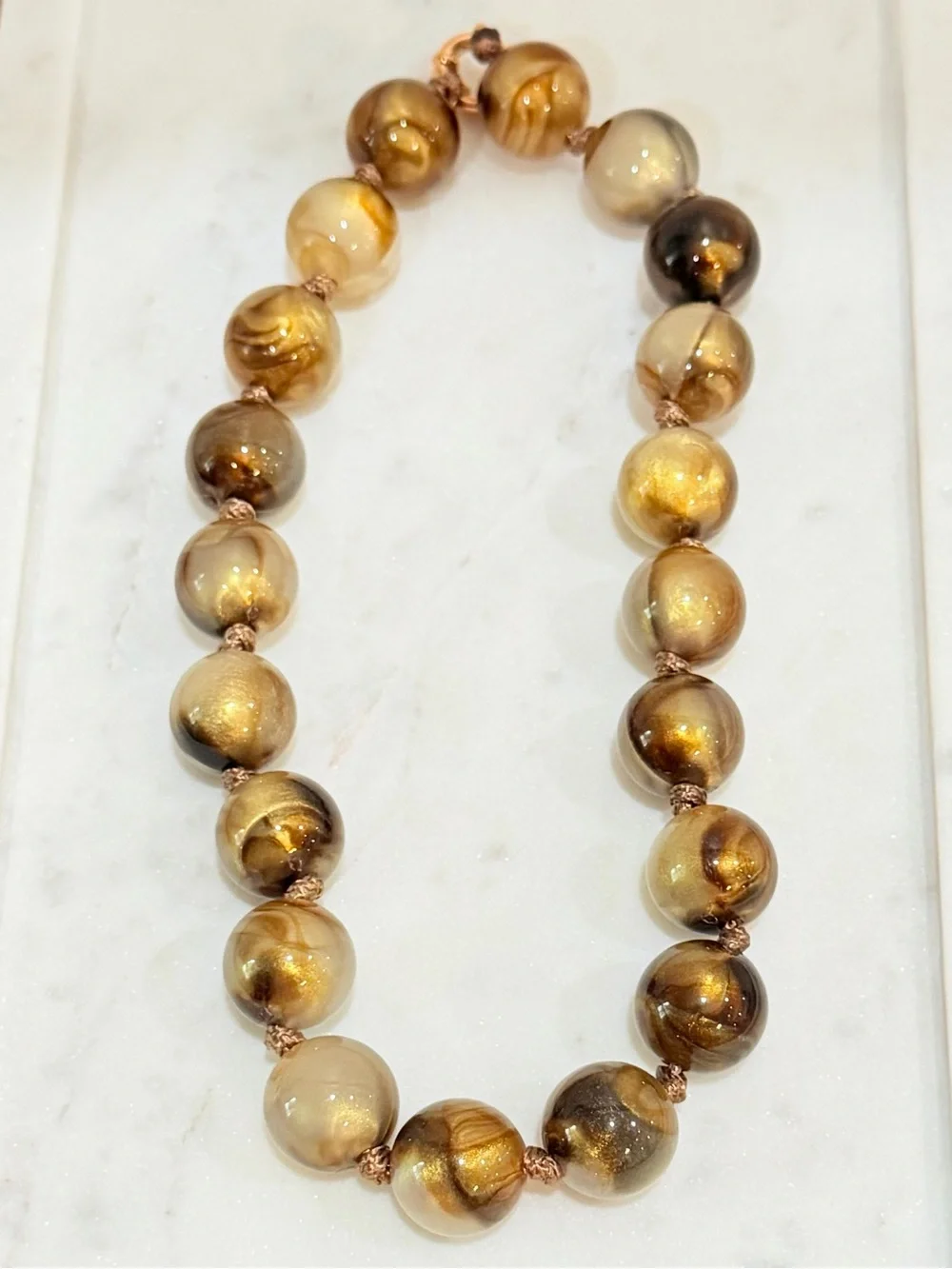 New Golden Brown Marbled Chunky Beaded Necklace
